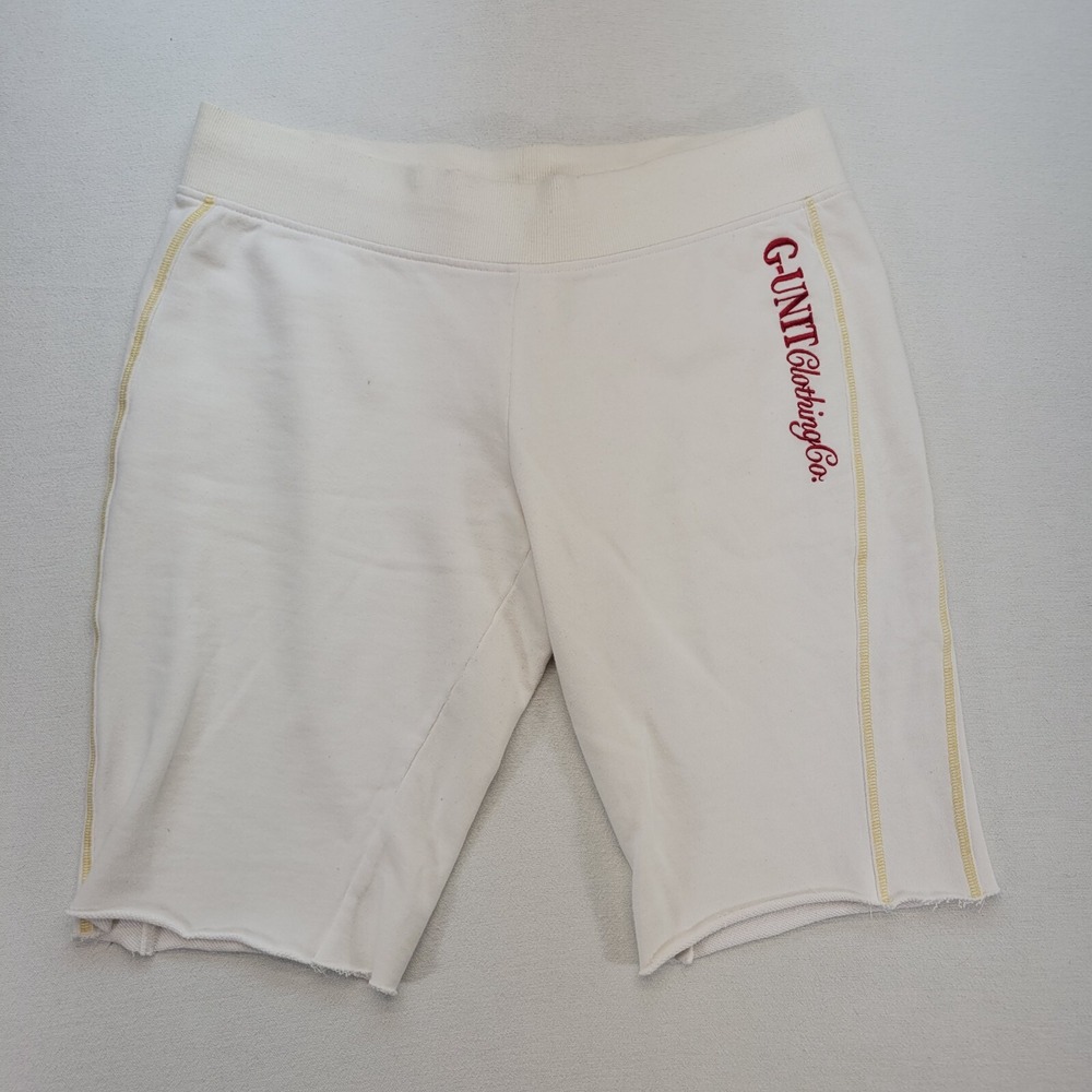 G-Unit Shorts Mens XL White Y2K Fleece Terry Relaxed Hip Hop